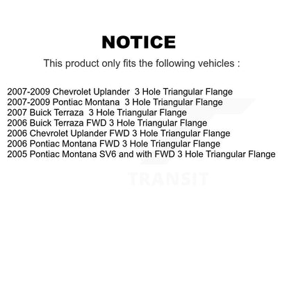 [Arrière] Kit d'ensemble roulement de roue et moyeu pour Chevrolet Uplander Buick Terraza Pontiac Montana 3 Hole Triangular Flange K70-100769