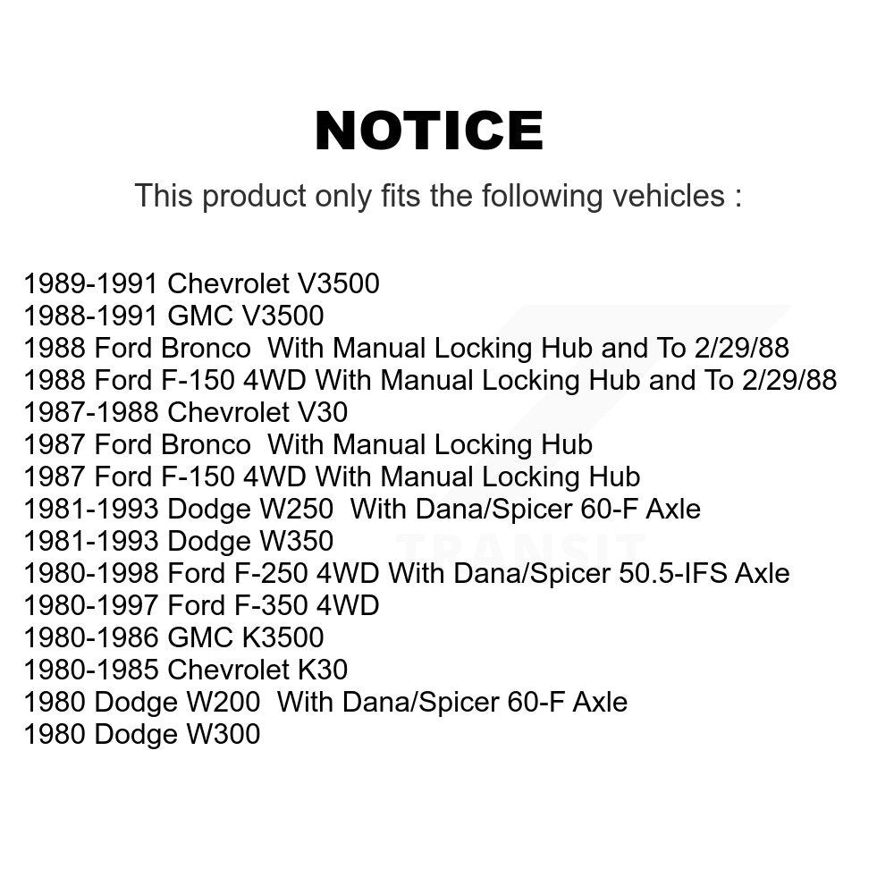 [Extérieur avant] Kit d'ensemble roulement de roue et cage pour Ford F-250 F-350 F-150 Dodge W250 Chevrolet K30 W350 Bronco GMC V3500 K3500 V30 W200 W300 K70-101093