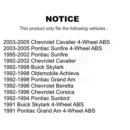 [Avant + Arrière] Kit d'ensemble roulement de roue et moyeu pour Chevrolet Cavalier Pontiac Sunfire Grand Am Corsica Buick Skylark Oldsmobile Achieva Beretta Sunbird K70-101160