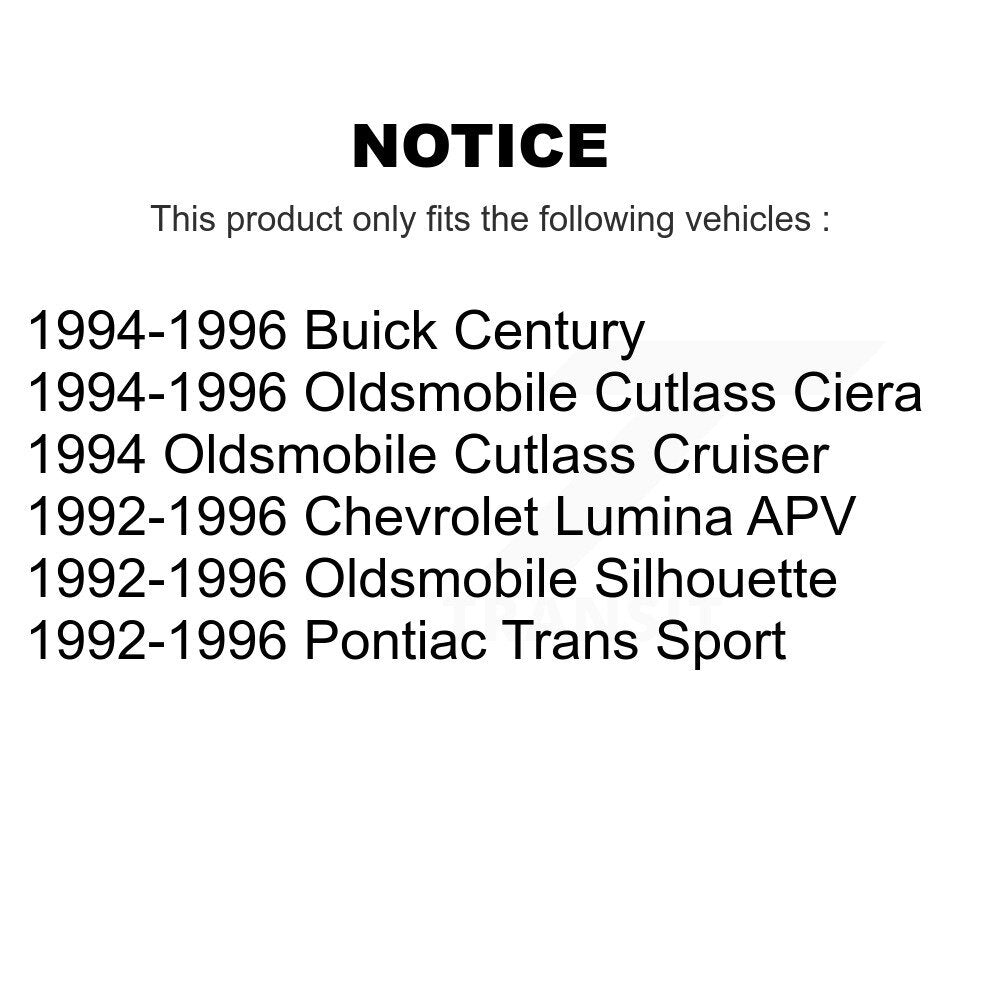 [Avant + Arrière] Kit d'ensemble roulement de roue et moyeu pour Oldsmobile Cutlass Ciera Buick Century Chevrolet Lumina APV Pontiac Trans Sport Silhouette Cruiser K70-101164
