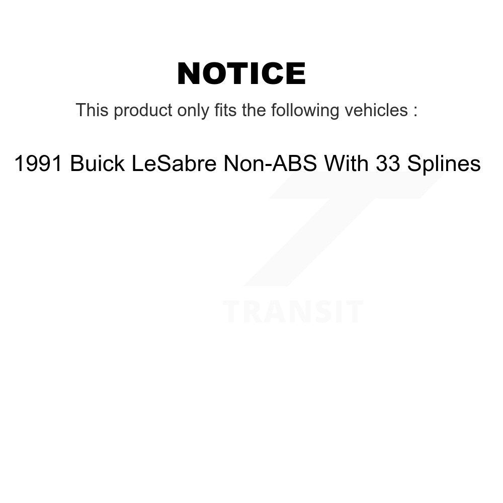 [Avant + Arrière] Kit d'ensemble roulement de roue et moyeu pour 1991 Buick LeSabre Non-ABS avec 33 Splines K70-101165