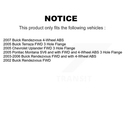 [Avant + Arrière] Kit d'ensemble roulement de roue et moyeu pour Buick Rendezvous Chevrolet Uplander Pontiac Montana Terraza K70-101175