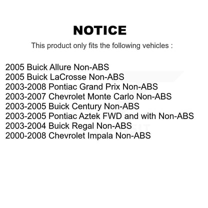 [Avant + Arrière] Kit d'ensemble roulement de roue et moyeu pour Chevrolet Impala Pontiac Grand Prix Buick Century Monte Carlo LaCrosse Regal Aztek Allure K70-101191