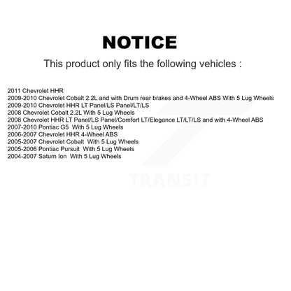 [Avant + Arrière] Kit d'ensemble roulement de roue et moyeu pour Chevrolet Cobalt HHR Saturn Ion Pontiac G5 Pursuit K70-101204