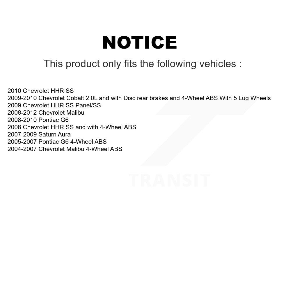 [Avant + Arrière] Kit d'ensemble roulement de roue et moyeu pour Chevrolet Malibu Pontiac G6 Cobalt HHR Saturn Aura K70-101211