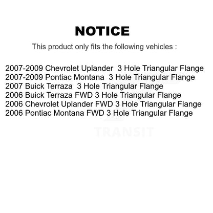 [Avant + Arrière] Kit d'ensemble roulement de roue et moyeu pour Chevrolet Uplander Buick Terraza Pontiac Montana 3 Hole Triangular Flange K70-101230