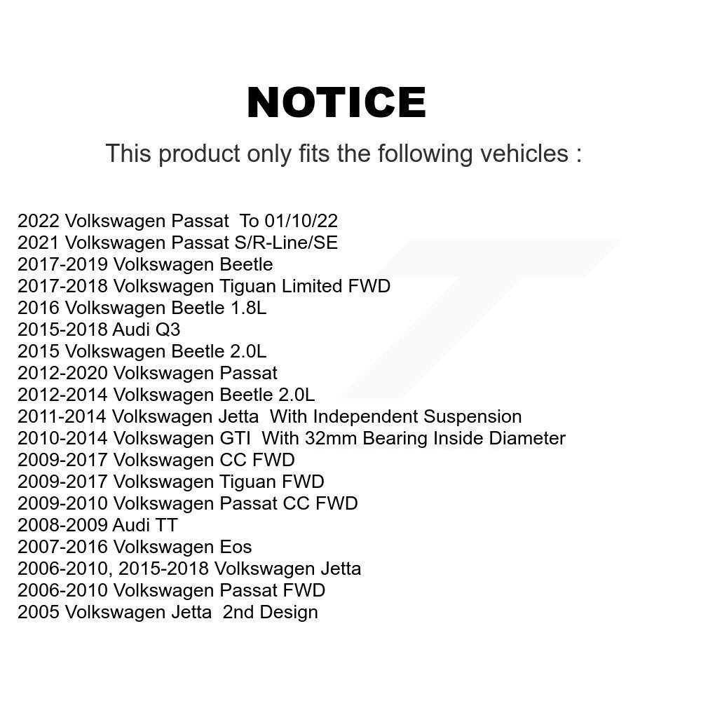 [Avant + Arrière] Kit d'ensemble roulement de roue et moyeu pour Volkswagen Jetta Passat Tiguan Beetle CC Audi Q3 GTI Eos Golf R TT K70-101237