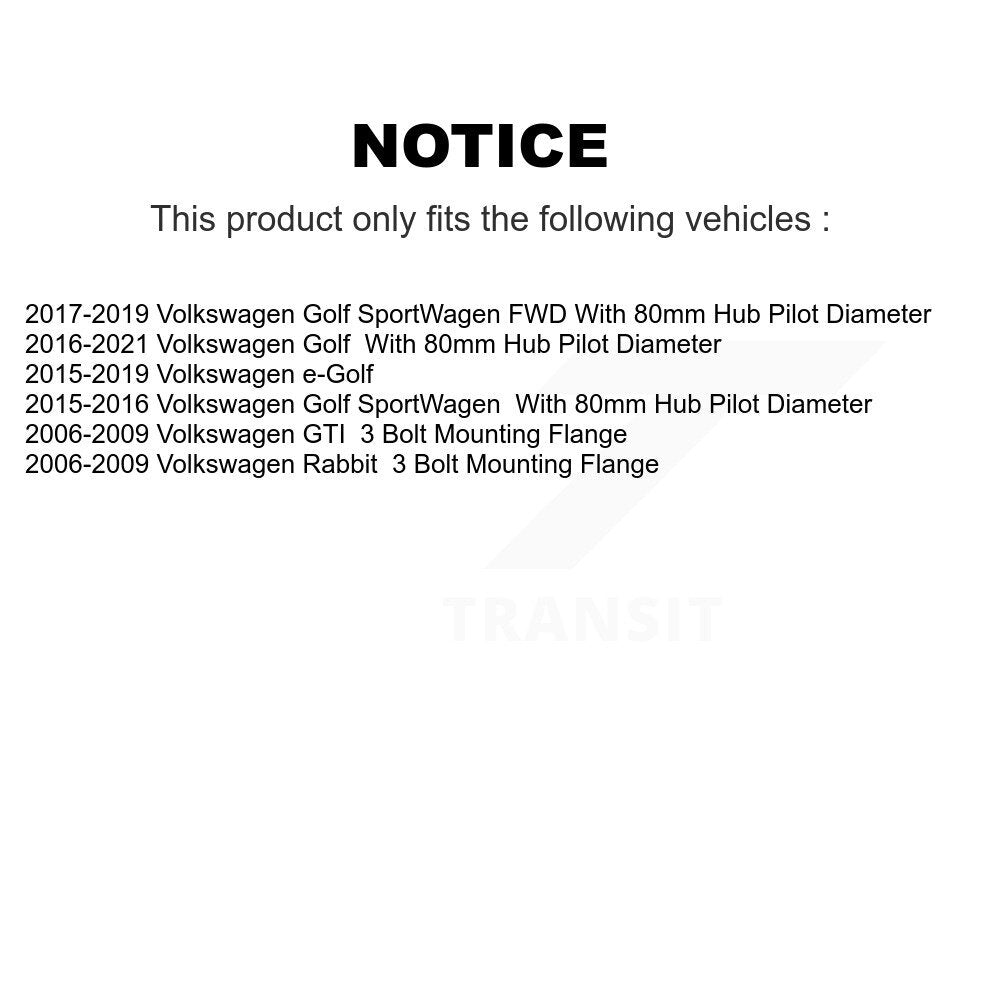[Avant + Arrière] Kit d'ensemble roulement de roue et moyeu pour Volkswagen Rabbit Golf SportWagen GTI e-Golf Audi A3 R City K70-101250