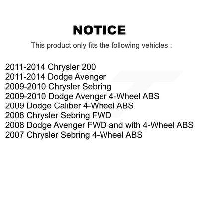 [Avant + Arrière] Kit d'ensemble roulement de roue et moyeu pour Chrysler Dodge Avenger 200 Sebring Caliber K70-101252
