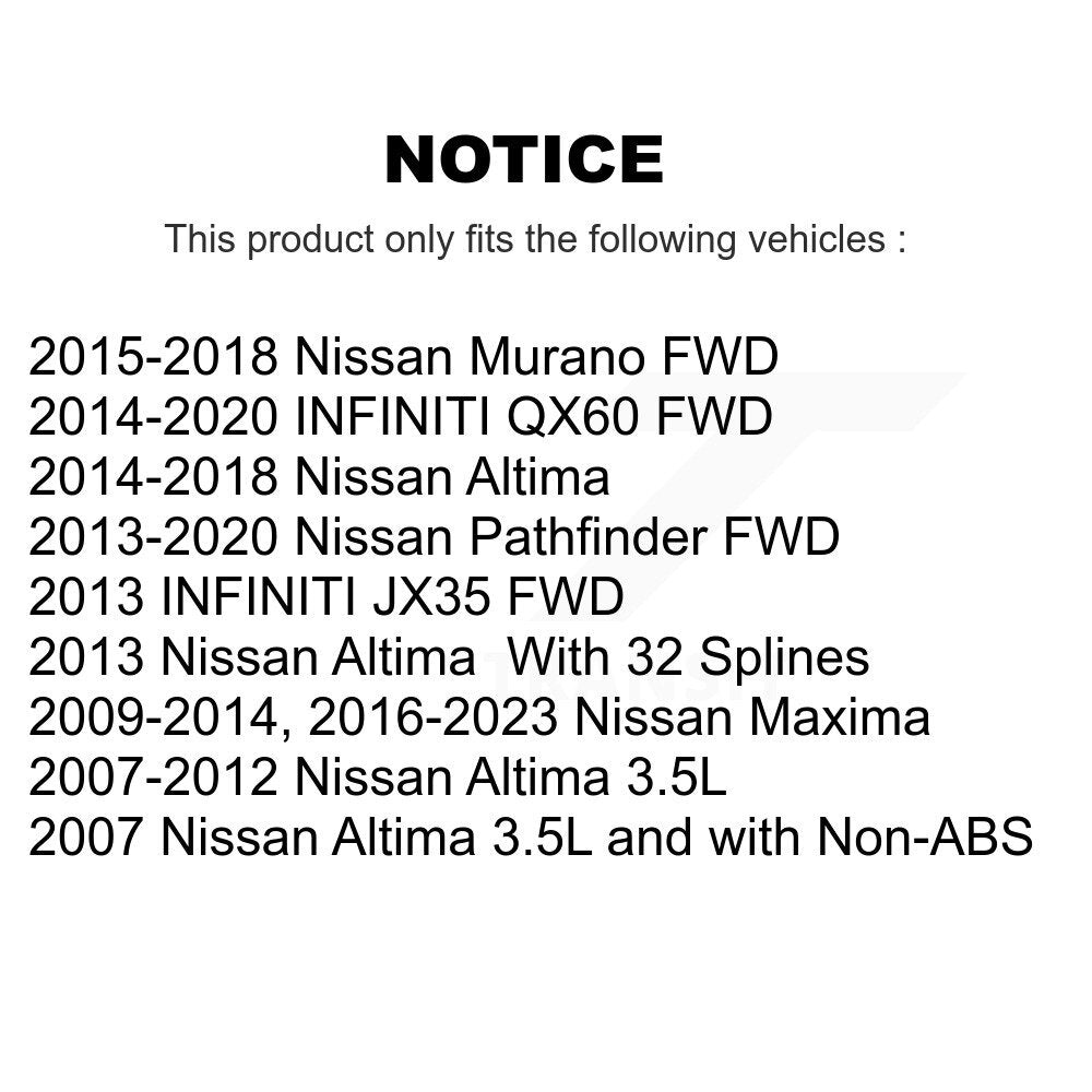 [Avant + Arrière] Kit d'ensemble roulement de roue et moyeu pour Nissan Altima Maxima Pathfinder Murano INFINITI QX60 JX35 K70-101266
