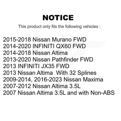 [Avant + Arrière] Kit d'ensemble roulement de roue et moyeu pour Nissan Altima Maxima Pathfinder Murano INFINITI QX60 JX35 K70-101266