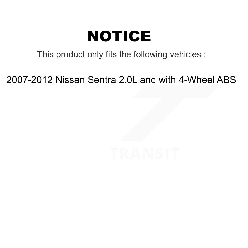 [Avant + Arrière] Kit d'ensemble roulement de roue et moyeu pour 2007-2012 Nissan Sentra 2.0L avec 4-Wheel ABS K70-101267