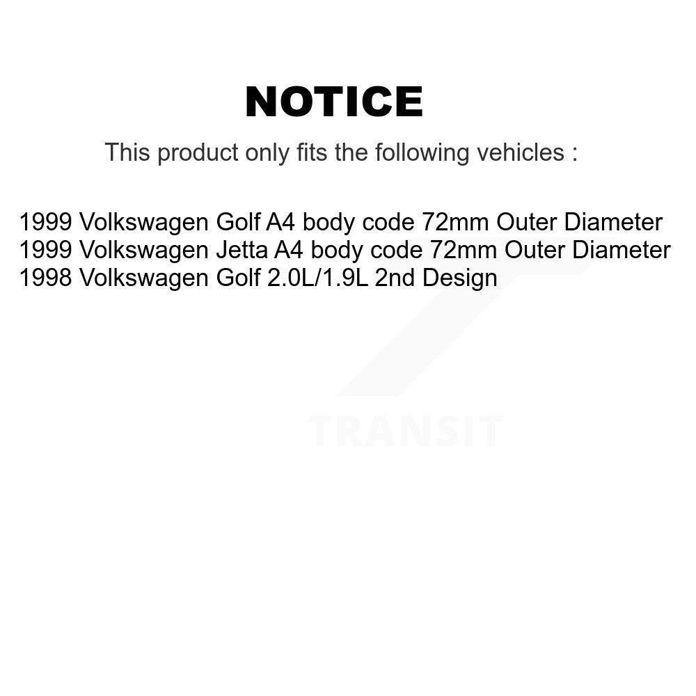 [Avant + Arrière] Kit de Roulement de roue pour 1999 Volkswagen Jetta Golf 72mm Outer Diameter K70-101522