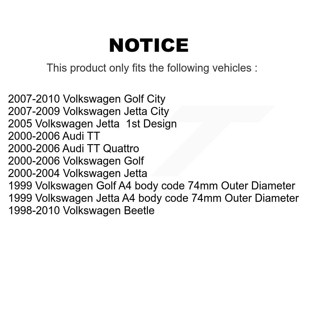 [Avant + Arrière] Kit de Roulement de roue pour Volkswagen Jetta Beetle Golf Audi TT Quattro City K70-101532