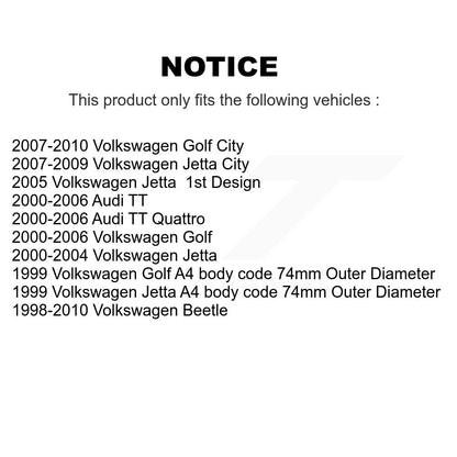 [Avant + Arrière] Kit de Roulement de roue pour Volkswagen Jetta Beetle Golf Audi TT Quattro City K70-101532