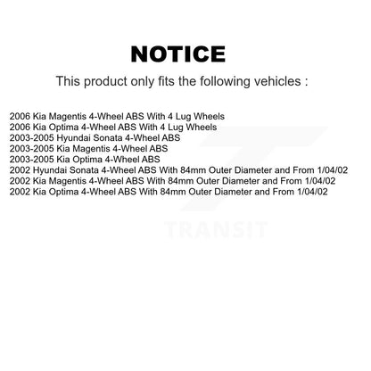[Avant + Arrière] Kit de Roulement de roue pour Hyundai Sonata Kia Optima Magentis 4-Wheel ABS K70-101551
