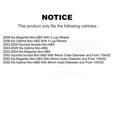 [Avant + Arrière] Kit de Roulement de roue pour Hyundai Sonata Kia Optima Magentis Non-ABS K70-101552