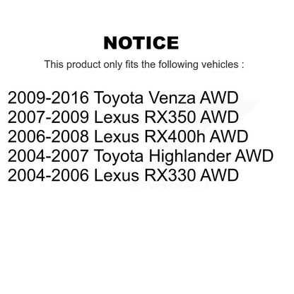 [Avant + Arrière] Kit de Roulement de roue pour Toyota Lexus Highlander Venza RX350 RX330 RX400h AWD K70-101586