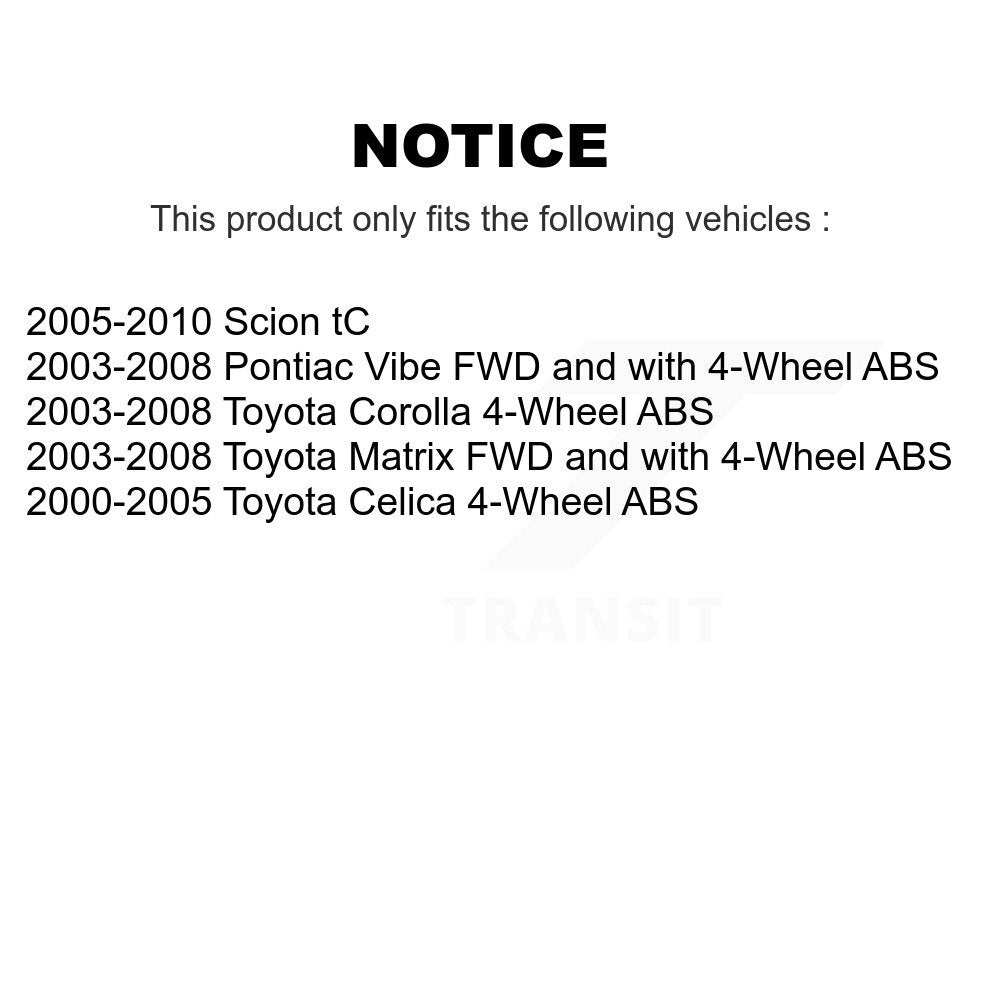 [Avant + Arrière] Kit de Roulement de roue pour 2003-2008 Toyota Corolla Matrix Pontiac Vibe K70-101600