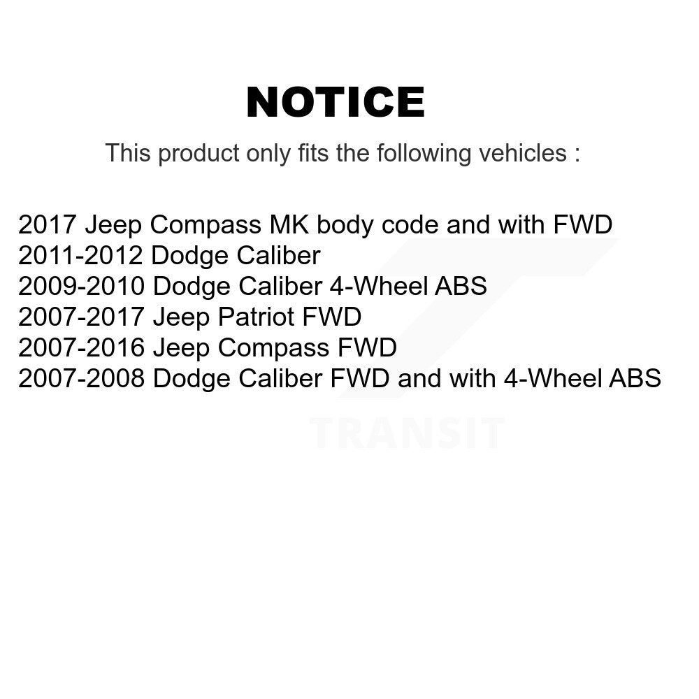 [Avant + Arrière] Kit de Roulement de roue pour Jeep Patriot Compass Dodge Caliber K70-101633