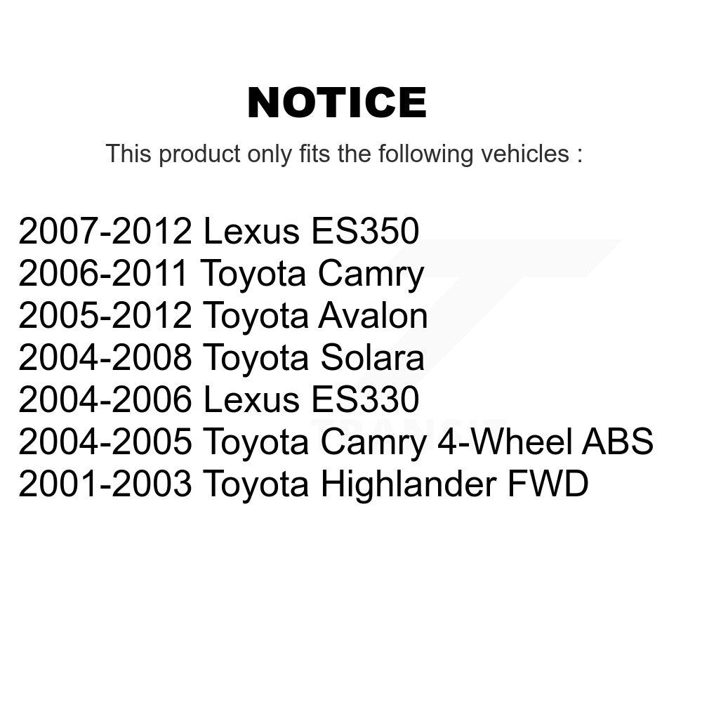 [Avant + Arrière] Kit de Roulement de roue pour Toyota Camry Lexus Avalon ES350 Solara Highlander ES330 K70-101704