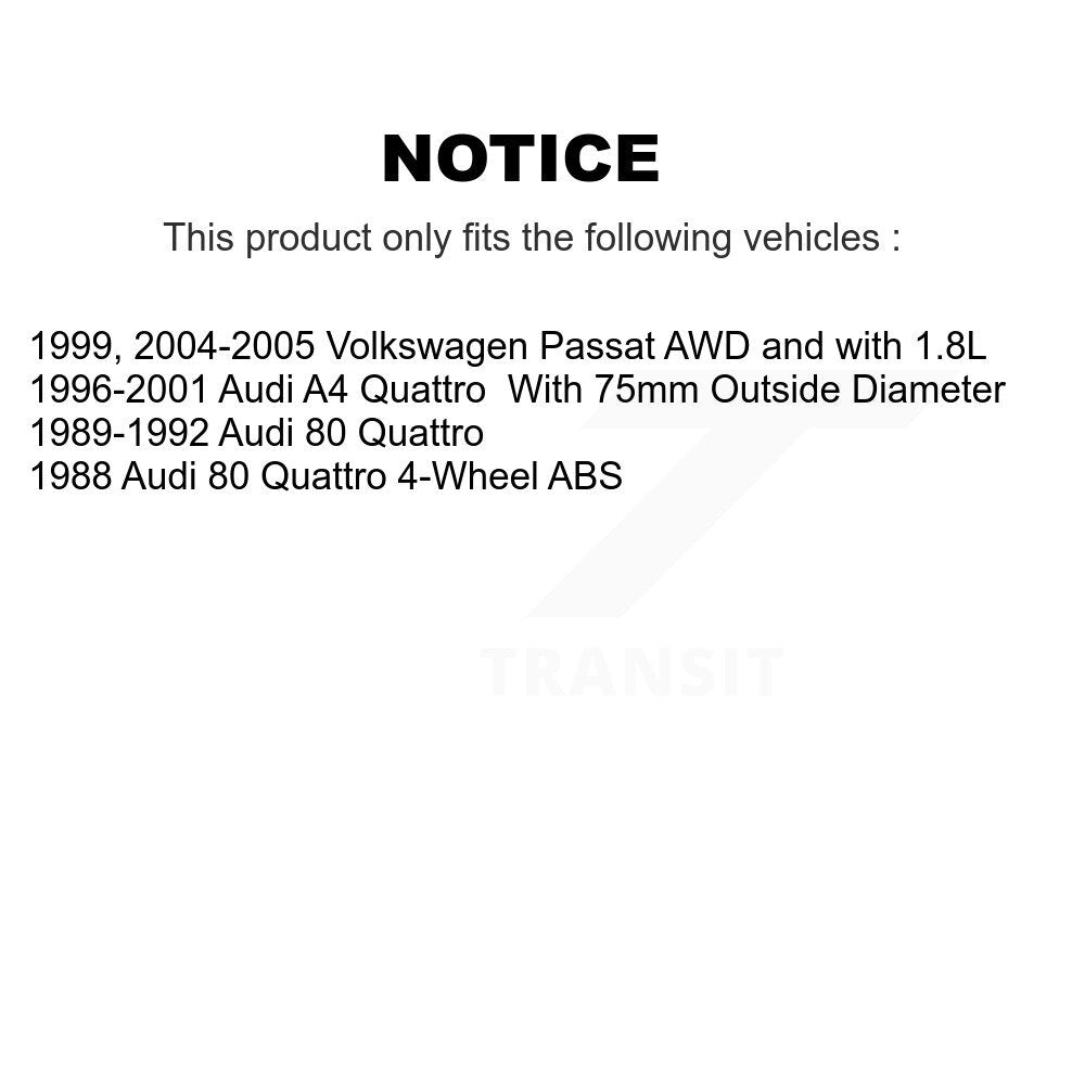 [Avant + Arrière] Kit de Roulement de roue pour Audi A4 Quattro 80 90 A8 K70-101720