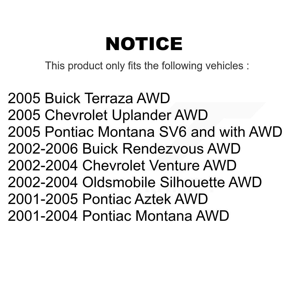 [Avant + Arrière] Kit d'ensemble roulement de roue et moyeu pour Buick Rendezvous Chevrolet Pontiac Venture Montana Aztek Uplander Oldsmobile Silhouette Terraza K70-101751
