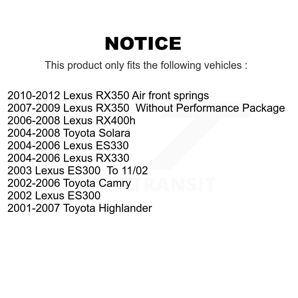 [Avant] Kit d'ensemble de bras de suspension et joint à rotule pour Toyota Camry Lexus Highlander RX350 RX330 Solara ES330 ES300 RX400h K72-100032