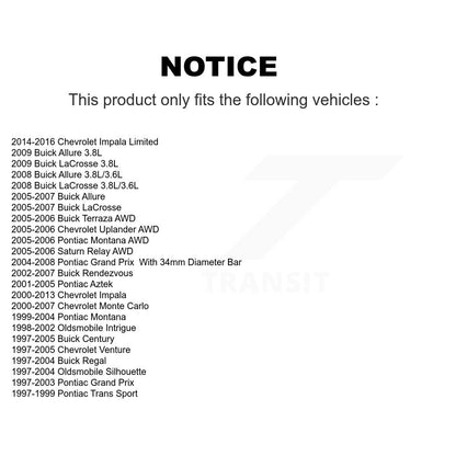 [Avant] Kit de biellette de barre stabilisatrice de suspension pour Chevrolet Impala Buick Pontiac Grand Prix Century LaCrosse Rendezvous Monte Carlo Venture Limited Regal Montana Oldsmobile Uplander Intrigue Silhouette Aztek Terraza K72-100180