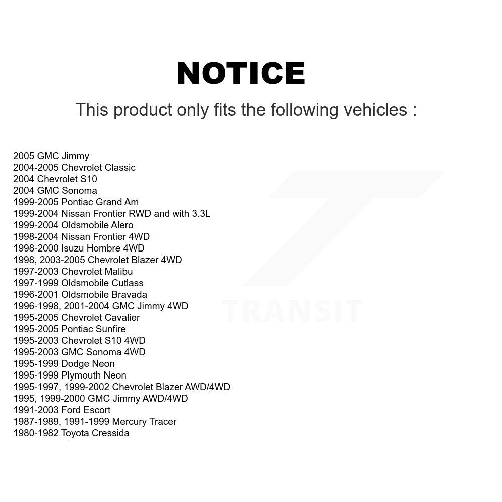 [Avant] Kit de biellette de barre stabilisatrice de suspension pour Chevrolet S10 Blazer Cavalier Pontiac GMC Nissan Frontier Grand Am Malibu Sonoma Oldsmobile Alero Jimmy Sunfire Classic Bravada Cutlass Isuzu Hombre Neon Dodge Plymouth K72-100182
