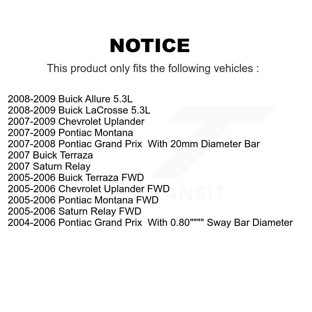 [Avant] Kit de biellette de barre stabilisatrice de suspension pour Pontiac Grand Prix Chevrolet Uplander Buick LaCrosse Montana Terraza Saturn Relay Allure K72-100256