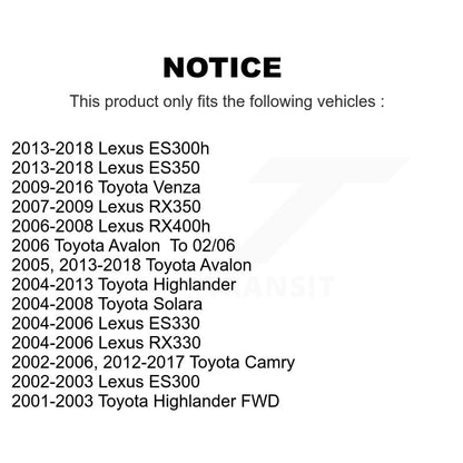 [Arrière] Kit de biellette de barre stabilisatrice de suspension pour Toyota Camry Highlander Lexus Avalon ES350 Venza RX350 RX330 Solara ES330 ES300 ES300h RX400h K72-100394