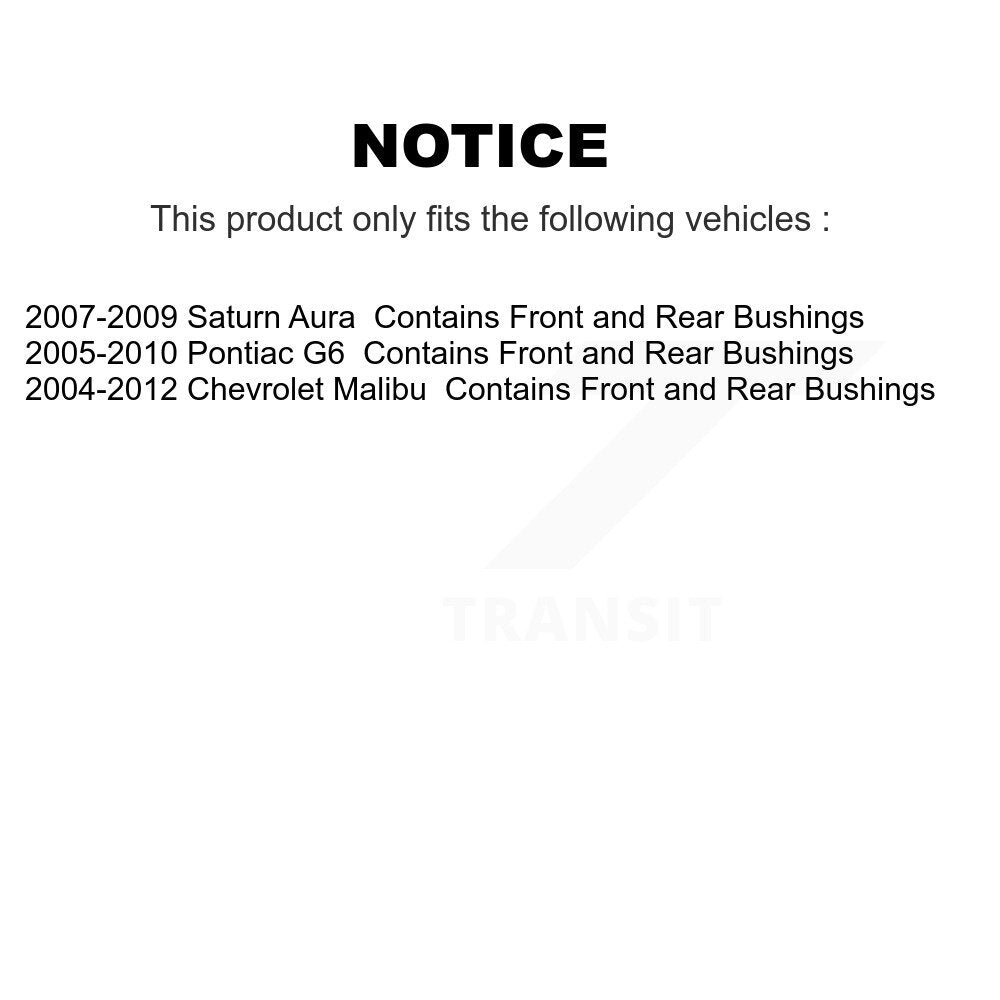 [Avant] Kit d'ensemble de bras de suspension et joint à rotule pour Chevrolet Malibu Pontiac G6 Saturn Aura Contains Rear Bushings K72-100622