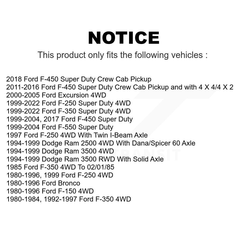 [Avant] Kit de Rotule de suspension pour Ford F-250 Super Duty F-350 F-150 Dodge Ram 2500 Excursion Bronco 3500 F-450 F-550 K72-100668