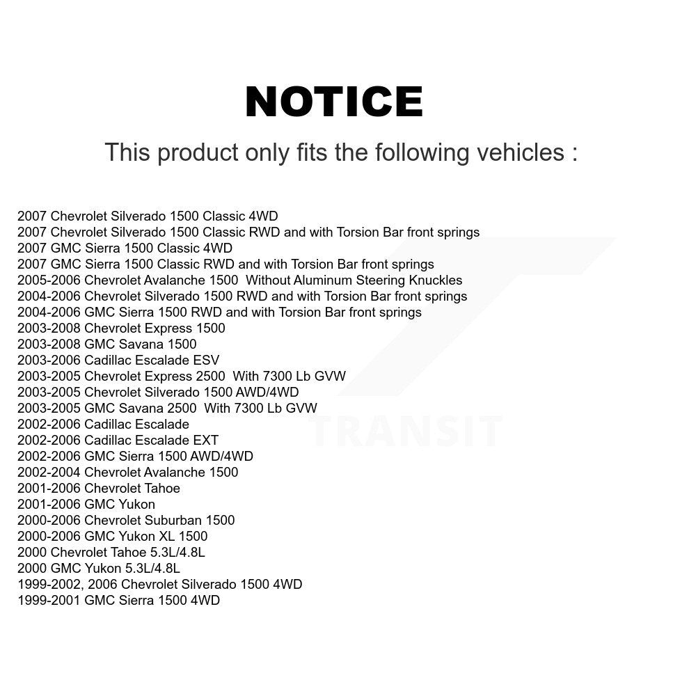 [Avant] Kit de Rotule de suspension pour Chevrolet Silverado 1500 GMC Tahoe Sierra Suburban Yukon Avalanche XL Cadillac Classic Escalade Express 2500 ESV EXT Savana K72-100716