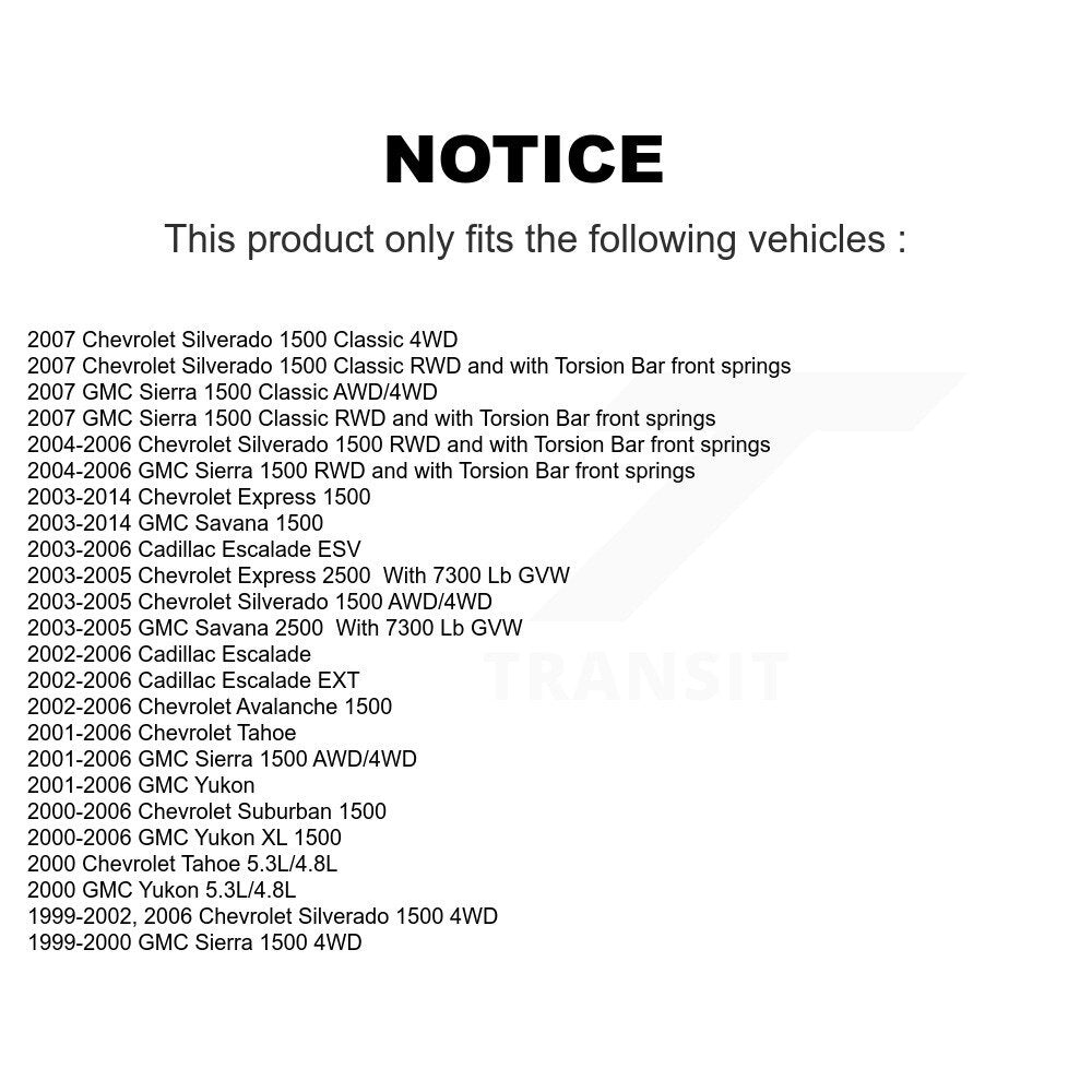 [Avant] Kit de Rotule de suspension pour Chevrolet Silverado 1500 GMC Tahoe Sierra Suburban Yukon Avalanche XL Cadillac Classic Escalade Express 2500 ESV EXT Savana K72-100716