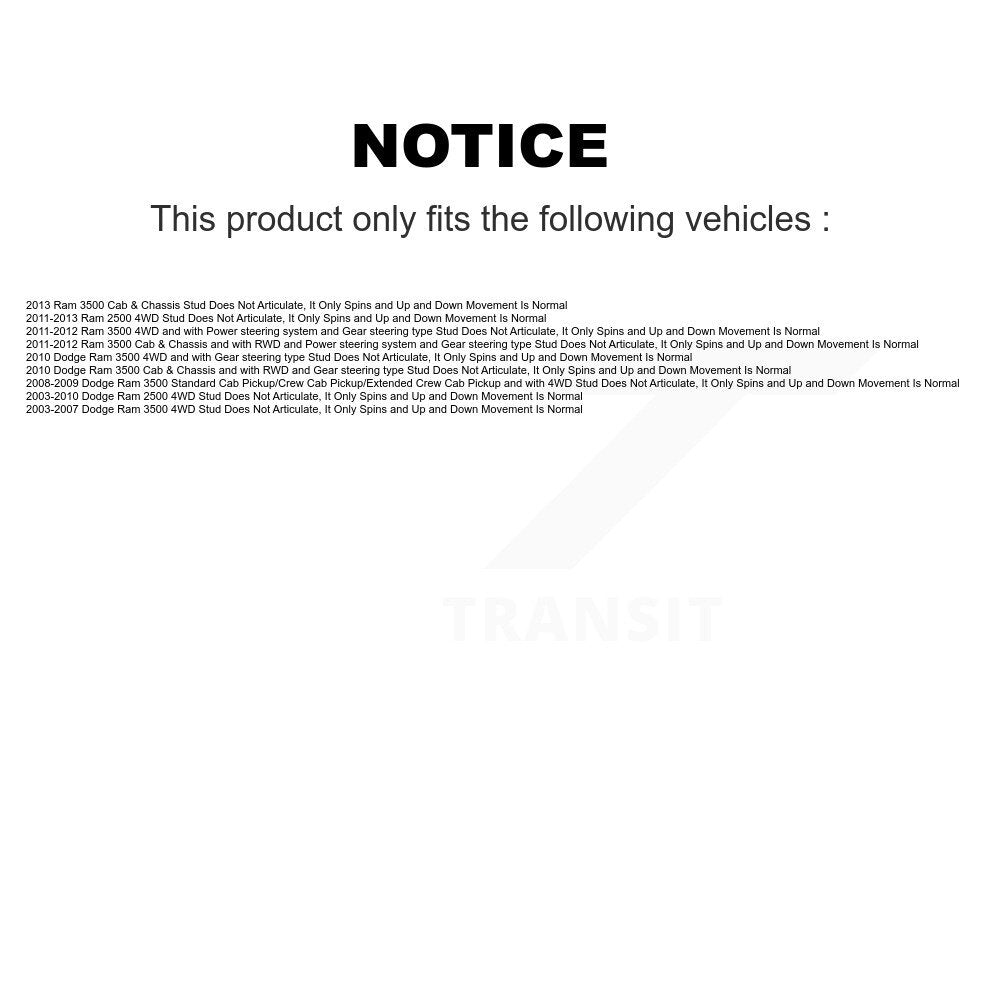 [Avant] Kit de Rotule de suspension pour Dodge Ram 2500 1500 3500 K72-100725
