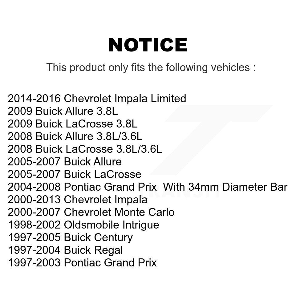 [Avant et Arrière] Kit de biellette de barre stabilisatrice de suspension pour Chevrolet Impala Buick Pontiac Grand Prix LaCrosse Century Allure K72-100785