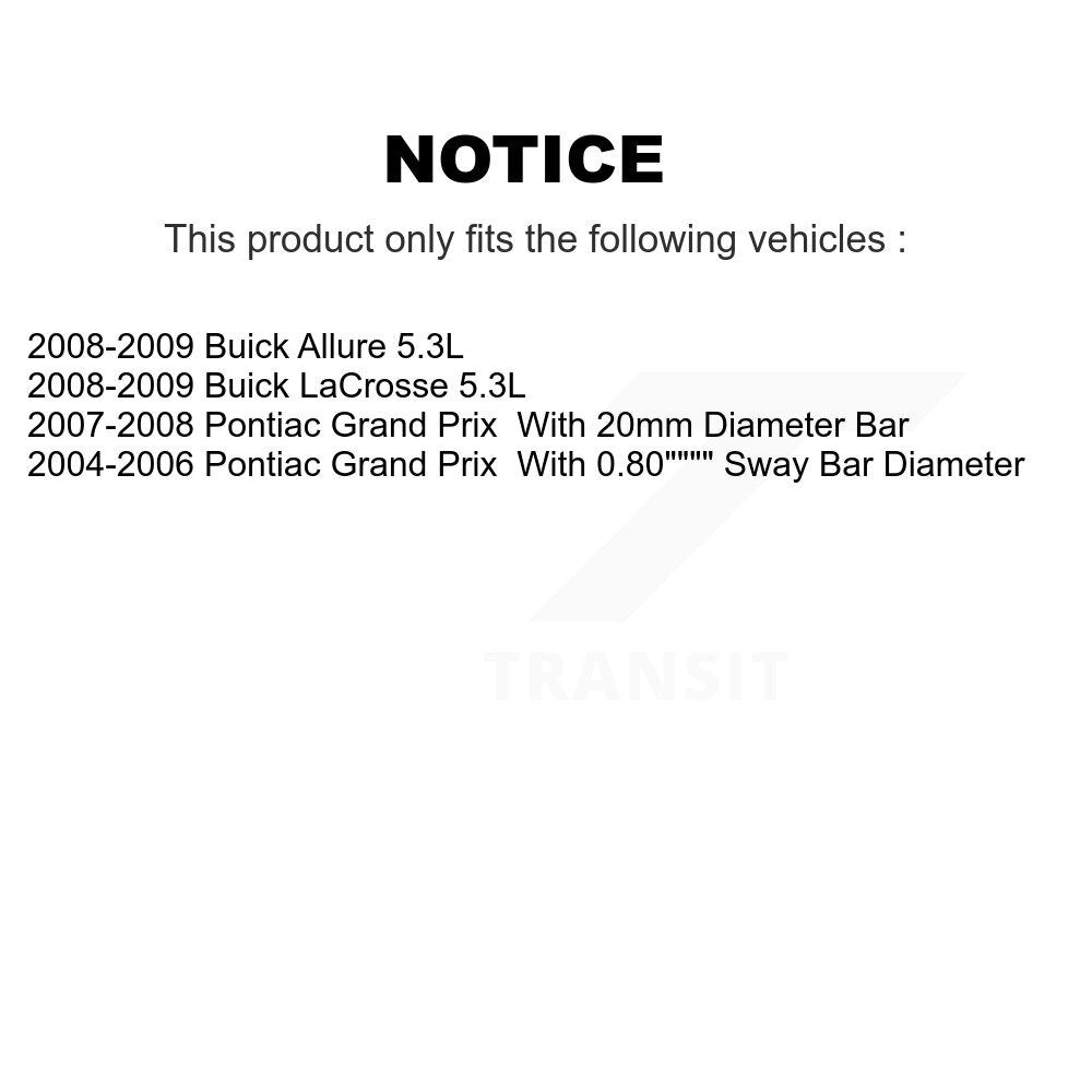 [Avant et Arrière] Kit de biellette de barre stabilisatrice de suspension pour Pontiac Grand Prix Buick LaCrosse Allure K72-100830