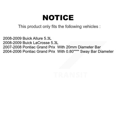 [Avant et Arrière] Kit de biellette de barre stabilisatrice de suspension pour Pontiac Grand Prix Buick LaCrosse Allure K72-100830