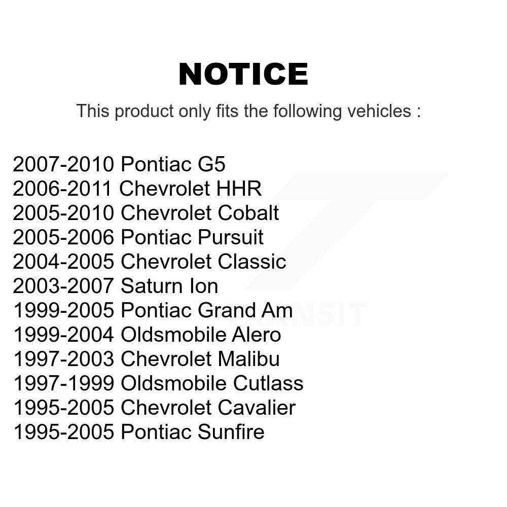 [Inférieur avant vers l'arrière] Kit de Bague de bras de suspension pour Chevrolet Cobalt Cavalier Pontiac HHR Grand Am Saturn Ion Malibu Oldsmobile Alero Sunfire Classic G5 Cutlass K72-100870