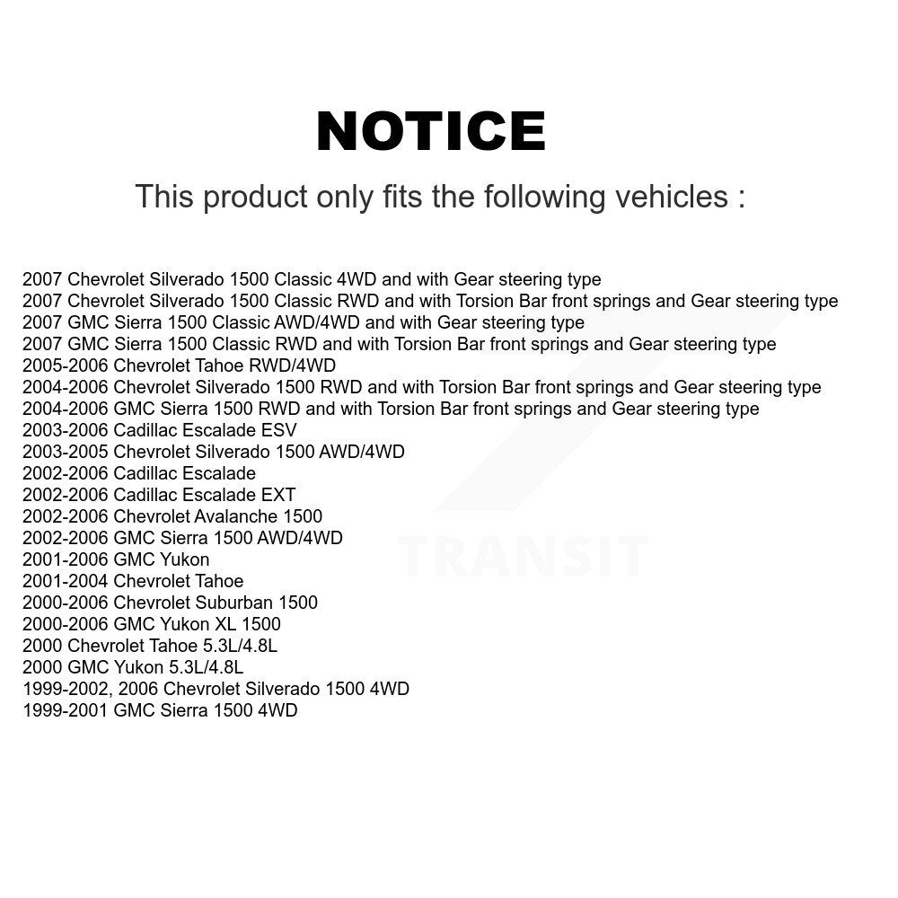 [Avant] Kit de Rotule de suspension pour Chevrolet Silverado 1500 GMC Tahoe Sierra Suburban Yukon Avalanche XL Cadillac Classic Escalade ESV EXT K72-100945
