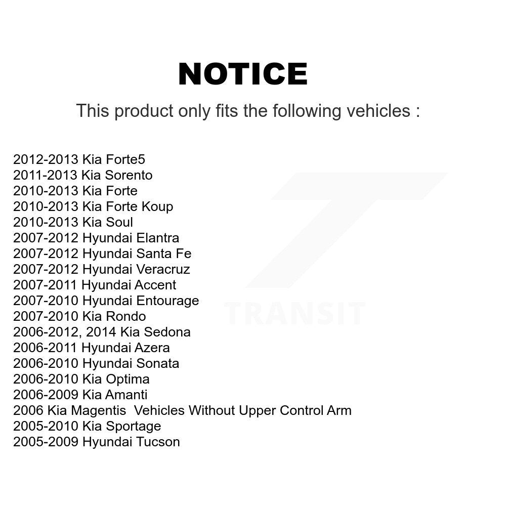 [Inférieur avant vers l'avant] Kit de Bague de bras de suspension pour Hyundai Kia Elantra Sonata Santa Fe Soul Sorento Forte Accent Sedona Sportage Tucson Optima Rondo Veracruz Azera Koup Entourage K72-101113