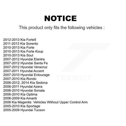 [Inférieur avant vers l'avant] Kit de Bague de bras de suspension pour Hyundai Kia Elantra Sonata Santa Fe Soul Sorento Forte Accent Sedona Sportage Tucson Optima Rondo Veracruz Azera Koup Entourage K72-101113