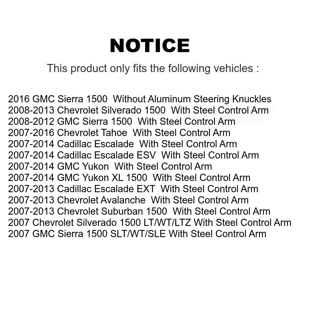 [Avant] Kit d'ensemble de bras de suspension et joint à rotule pour Chevrolet Silverado 1500 GMC Tahoe Sierra Suburban Yukon Cadillac XL Avalanche Escalade ESV EXT K72-101166