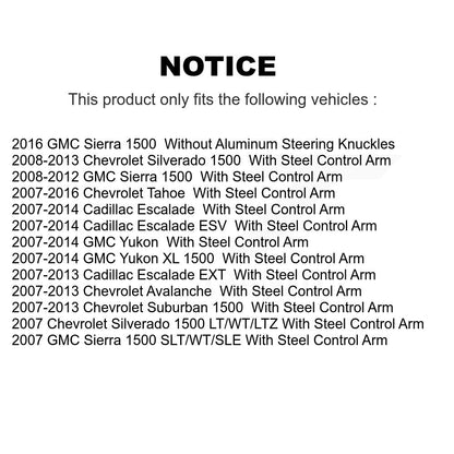 [Avant] Kit d'ensemble de bras de suspension et joint à rotule pour Chevrolet Silverado 1500 GMC Tahoe Sierra Suburban Yukon Cadillac XL Avalanche Escalade ESV EXT K72-101166