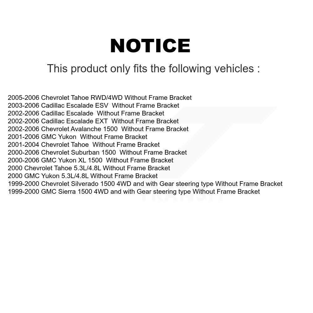 [Avant] Kit d'extrémité de biellette de direction pour Chevrolet Silverado 1500 GMC Tahoe Sierra Suburban Yukon Avalanche XL Cadillac Classic Escalade ESV EXT sans Frame Bracket K72-101271