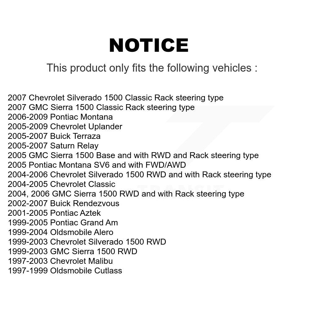 [Avant Extérieur] Extrémité de biellette de direction pour Chevrolet Silverado 1500 GMC Sierra Pontiac Montana Am K72-101334