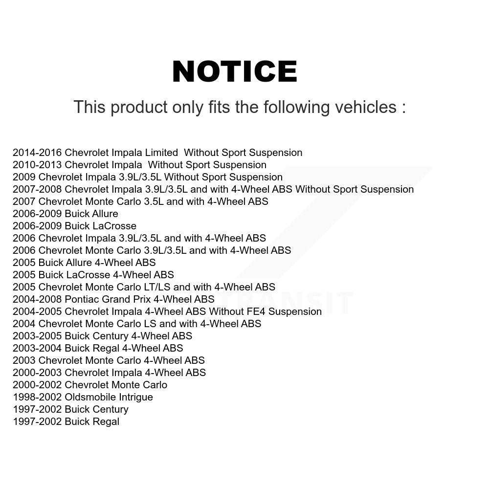 [Avant] Kit d'ensemble roulement de roue et moyeu pour Chevrolet Impala Buick Century Pontiac Grand Prix LaCrosse Monte Carlo Limited Regal Oldsmobile Intrigue Allure K77-100093
