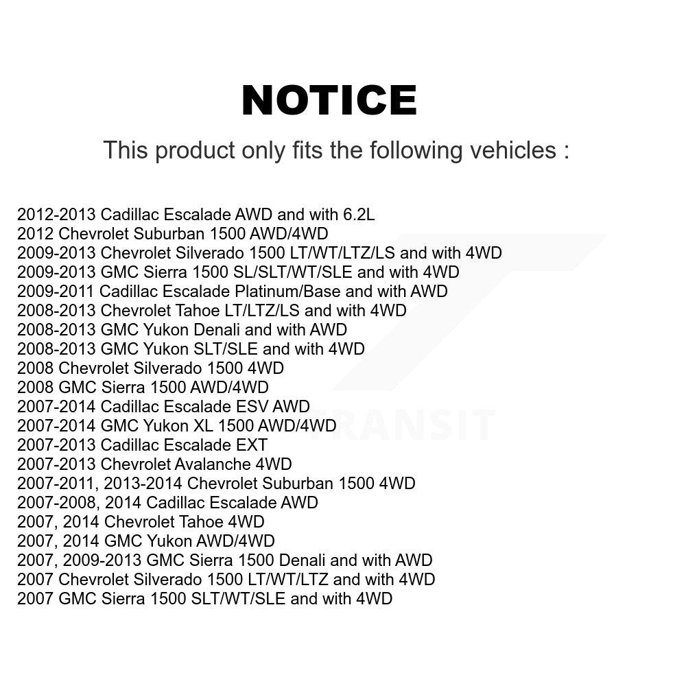 [Avant] Kit d'ensemble roulement de roue et moyeu pour Chevrolet Silverado 1500 GMC Sierra Tahoe Suburban Yukon Cadillac XL Avalanche Escalade ESV EXT K77-100176